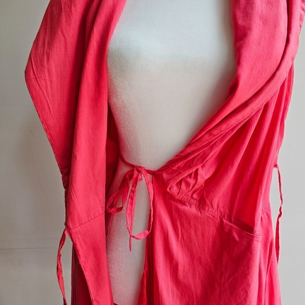 Vasna Paradise Pink Coral Sleeveless Wrap Dress - 100% Cotton - Size Small - Picture 10 of 13